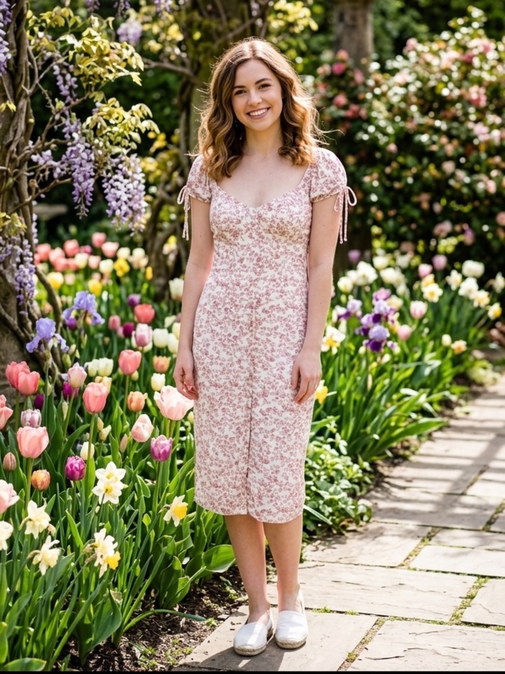 Reverse ditsy floral milkmaid midi dress size S